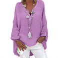 thumbnail image 2 of YEJIMAN Purple Plus Size Tunic Tops For Women, Polyester blend Womens Tshirts Cotton, Plus Size Women Casual Long Sleeve Solid Loose V-neck Shirt Blouse Top, 2 of 3