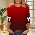 thumbnail image 4 of Ounisa Hauts Dégradés pour Femmes Manches 3/4 Nœud Imprimé Vêtements Raglan Col Rond Chandail Chemises Amples P-5TG, 4 of 6