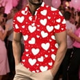 thumbnail image 1 of TaTaai Men's Valentine Print Turndown Collar Quarter Sleeve Pullover, Valentine's Day Gift, Casual Daily Outdoor T-Shirt Gift, 1 of 5