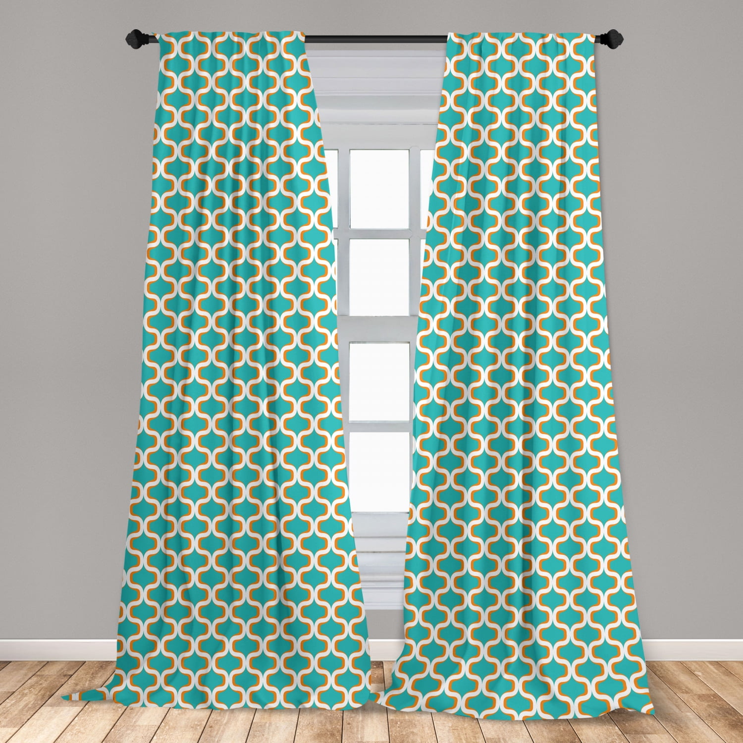 Geometric Curtains 2 Panels Set Seventies Nostalgic Repeating Symmetric Mathematical Forms 4549