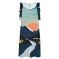 thumbnail image 3 of Mountain Sunset River Art Women's Fashion Casual Dress Summer Stand Up Collar Ruffles Sleeve Dress Elegant Dresses, 3 of 4