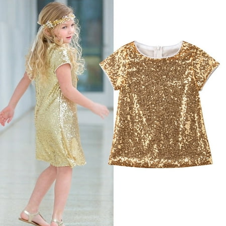 Princess Baby Kids Girls Toddler Sequins Tops Dress Clothes Mini Dress Outfit