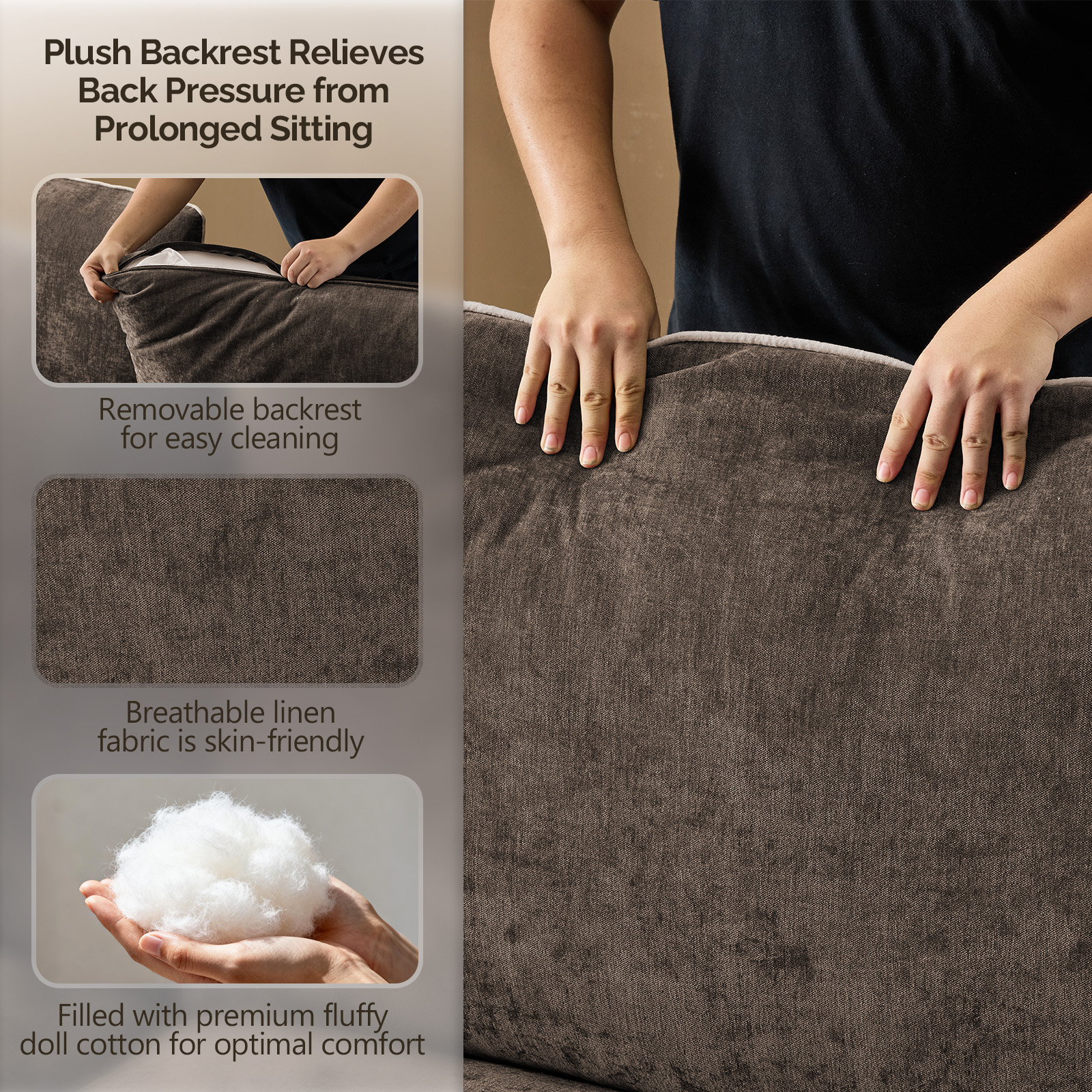 Ktaxon 84" Sofa, Linen Fabric Deep Seat Couch with Lumbar Pillows, Oversized Loveseat for Small Spaces, Living Room Brown