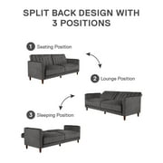 DHP Pin Tufted Transitional Futon, Gray Velvet