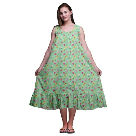 

Bimba Mint Green2 Floral Lily & Lotus Sleeveless Cotton Nightgowns For Women Printed Mid-Calf Length Sleepwear Medium