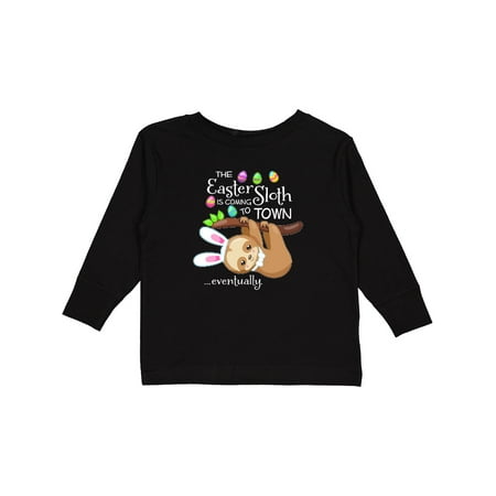 

Inktastic Easter Sloth with bunny ears- funny Boys or Girls Long Sleeve Toddler T-Shirt