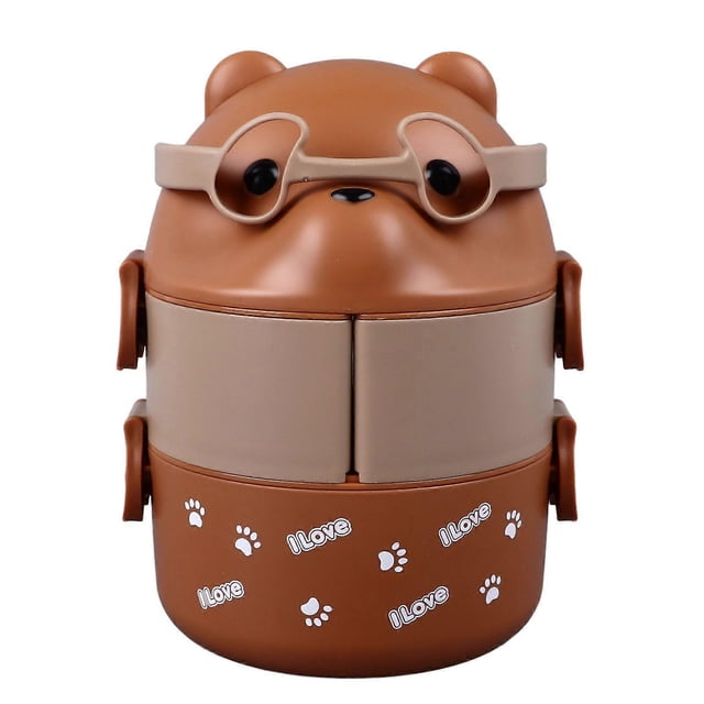 Bento Box Lunch Box 2 Layers Containers Portable Bento Lunch Box Reusable Leakproof Food Container for School Work Camping Bear Coffee Color