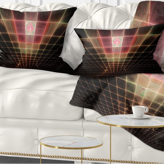 Designart Pink on Black Laser Protective Grids - Abstract Throw Pillow - 12x20