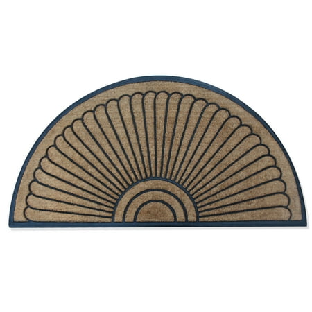 - A1HC First Impression Unique Sunburst Tapered Edge Black/Beige Rubber and Coir Half-moon Large Double Doormat - 36