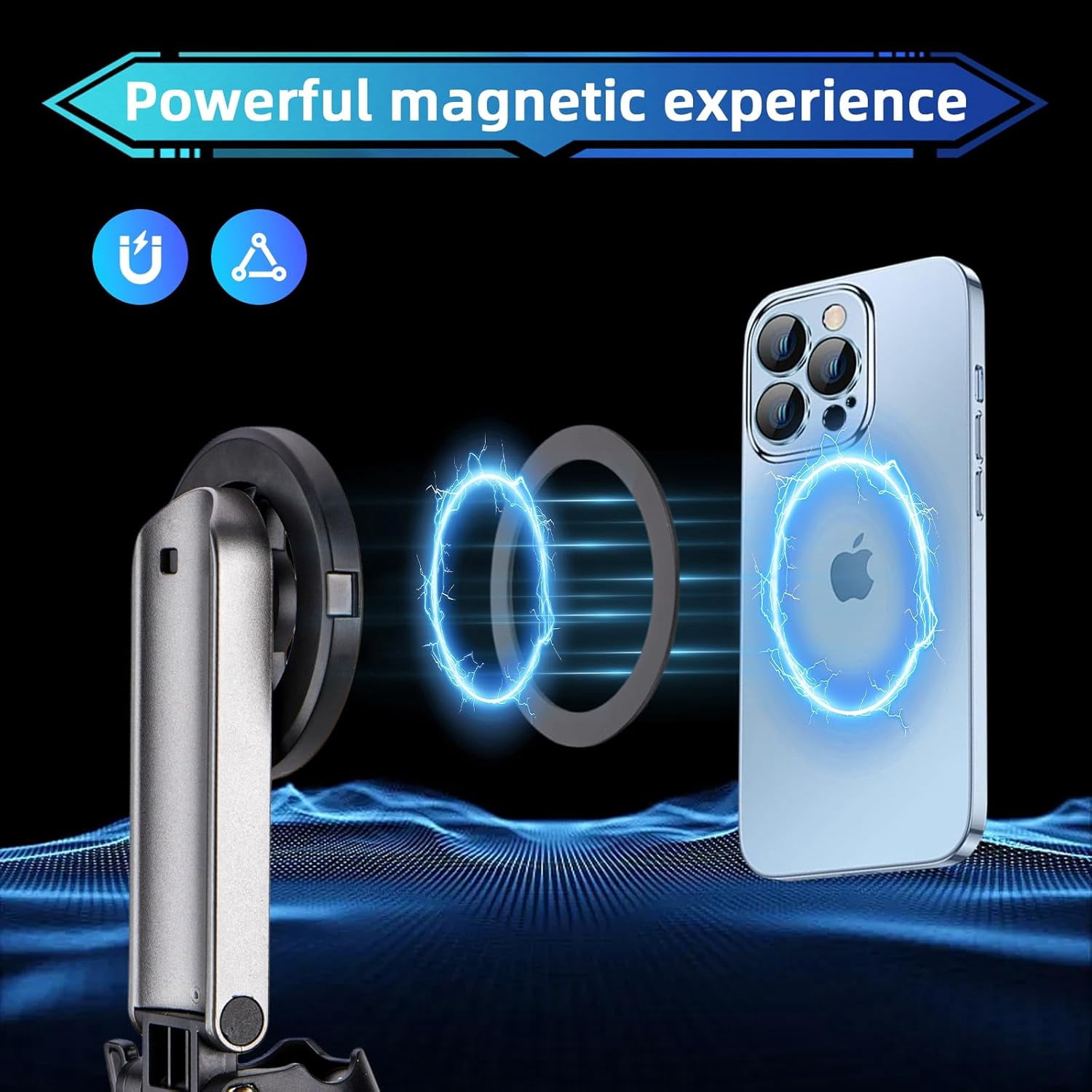 for Magsafe Tripod Stand for iPhone,Portable Pocket Size Selfie Stick with Rechargeable Remote and Metal Ring,Extendable Detachable Cell Phone Tripod Compatible with iPhone/Android