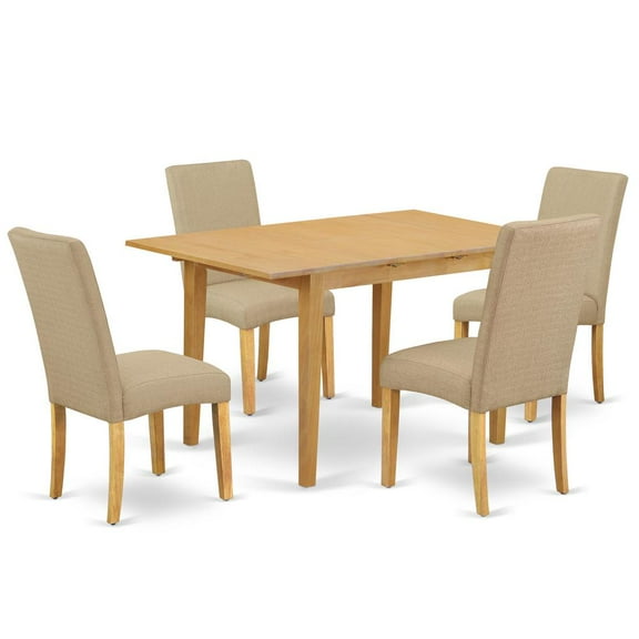 East West Furniture Norfolk 5-piece Wood Dining Set in Oak/Dark Khaki