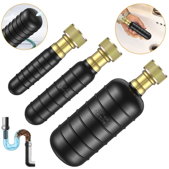 TSV 3pcs Rubber Drain Bladder Cleaning Kit, Water-Powered Pipe Unclogger for 1–6 inch Drains, Main Sewer Lines, Sinks, Showers & Bathtubs