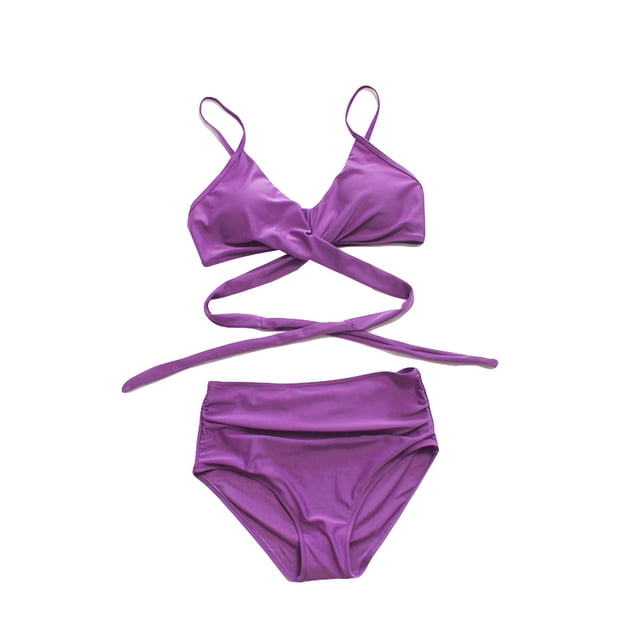 SUNSIOM Female Solid Spaghetti Strap Bikini Tops+ Leopard Print Bikini Panties