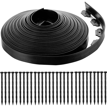Landscape Edging Border 2 Inch Tall | 100 FT with 150 PCS Spikes, Plastic Lawn Edging for Landscaping, Flower Beds, and Yard - Black