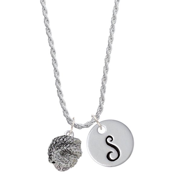 Delight Jewelry Silvertone Snake Wrapped Around Spinner Silvertone Script Initial Disc - S - Charm Necklace, 20"+3"
