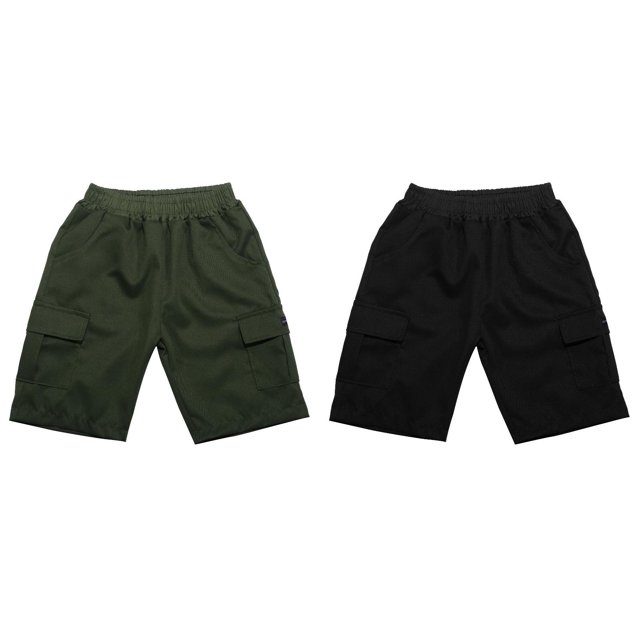 (2-Pack) Rinsvye Boys Loose Fit Work Shorts Pure Color Casual Five-Inch Summer Bottoms Breathable Play Clothes With Deep Pockets Kids Streetwear