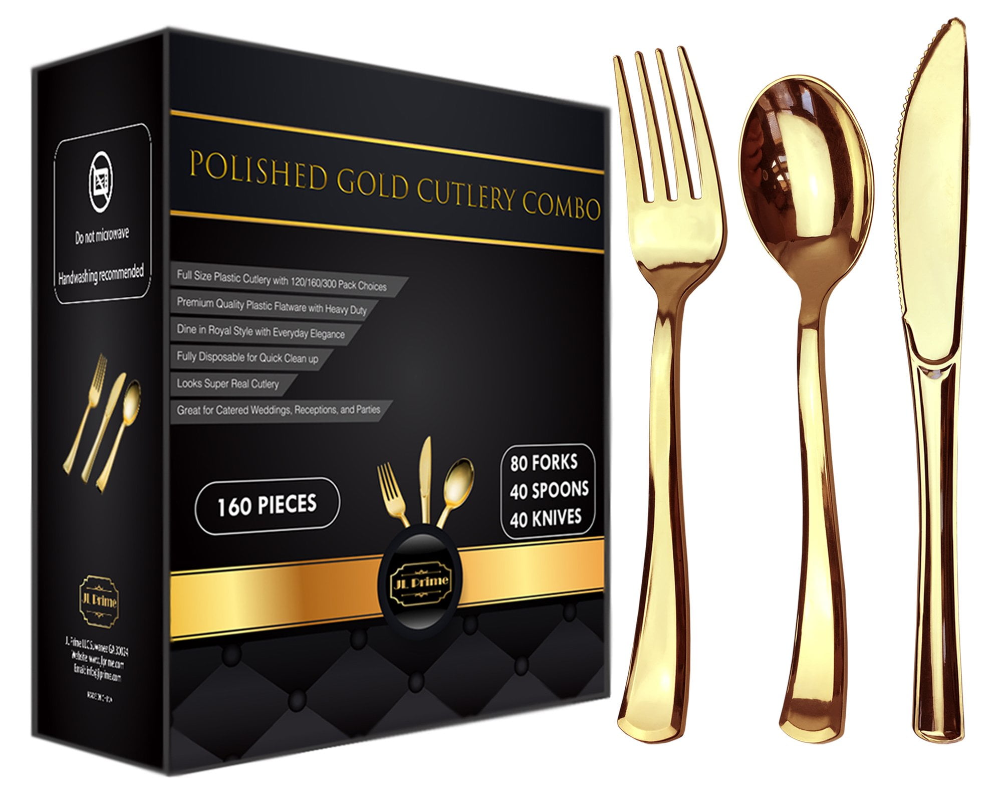 Plastic Spoons 125 Pack Disposable Cutlery Parties Plastic Silverware Set for Catering Events Weddings Gold Dinners Heavy Duty Flatware Receptions and Everyday Use