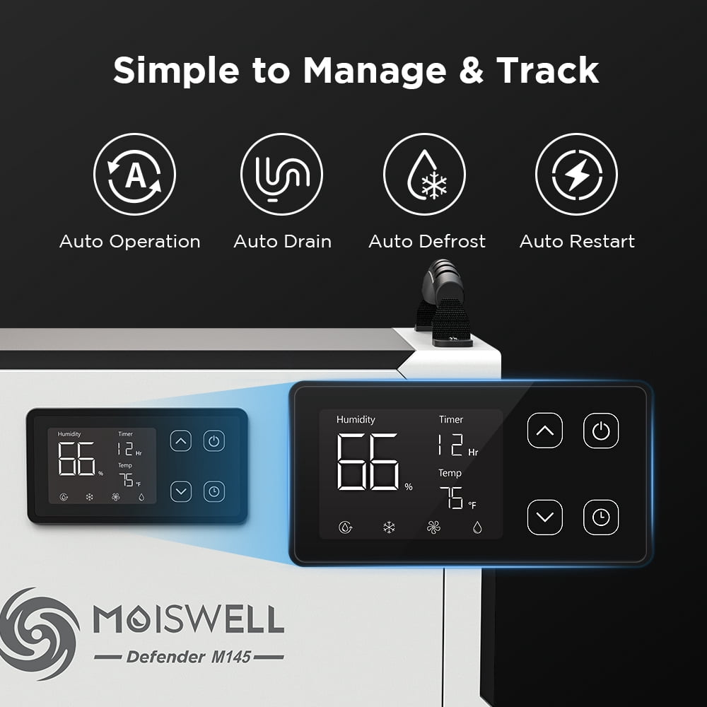 Moiswell 155 Pint Commercial Dehumidifier with Drain Hose – Energy Star Certified for Basements & Crawl Space