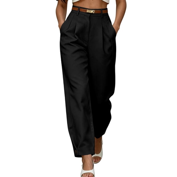 SOOMLON Women High Waisted Work Pants Plus Size Button Zip Trousers Dressy Slacks Pants with Pockets Casual Work Clothes