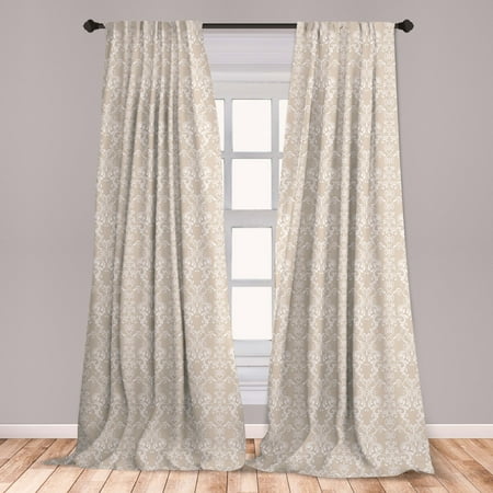 Beige Curtains 2 Panels Set, Lace Inspired Floral Arrangement Traditional Foliage Pattern Ornate Romantic Design, Window Drapes for Living Room Bedroom, White Beige, by Ambesonne