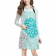 thumbnail image 1 of HATIART Dahlia Pinnata Flower Turquoise Blue and Gray Chef Kitchen Apron, Adjustable Strap Waist Ties, Front Pockets, Perfect for Cooking, Baking, Barbequing, 1 of 2