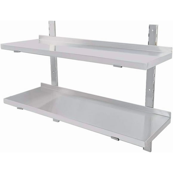 MOOTACO Stainless Steel Wall Shelves, Commercial Mount Floating Shelving, 2 Tier Kitchen Wall Shelf Holder Brackets Heavy Duty Storage Shelf for Bathroom, Home, Garage, Hotel and Restaurant(39.5*12")