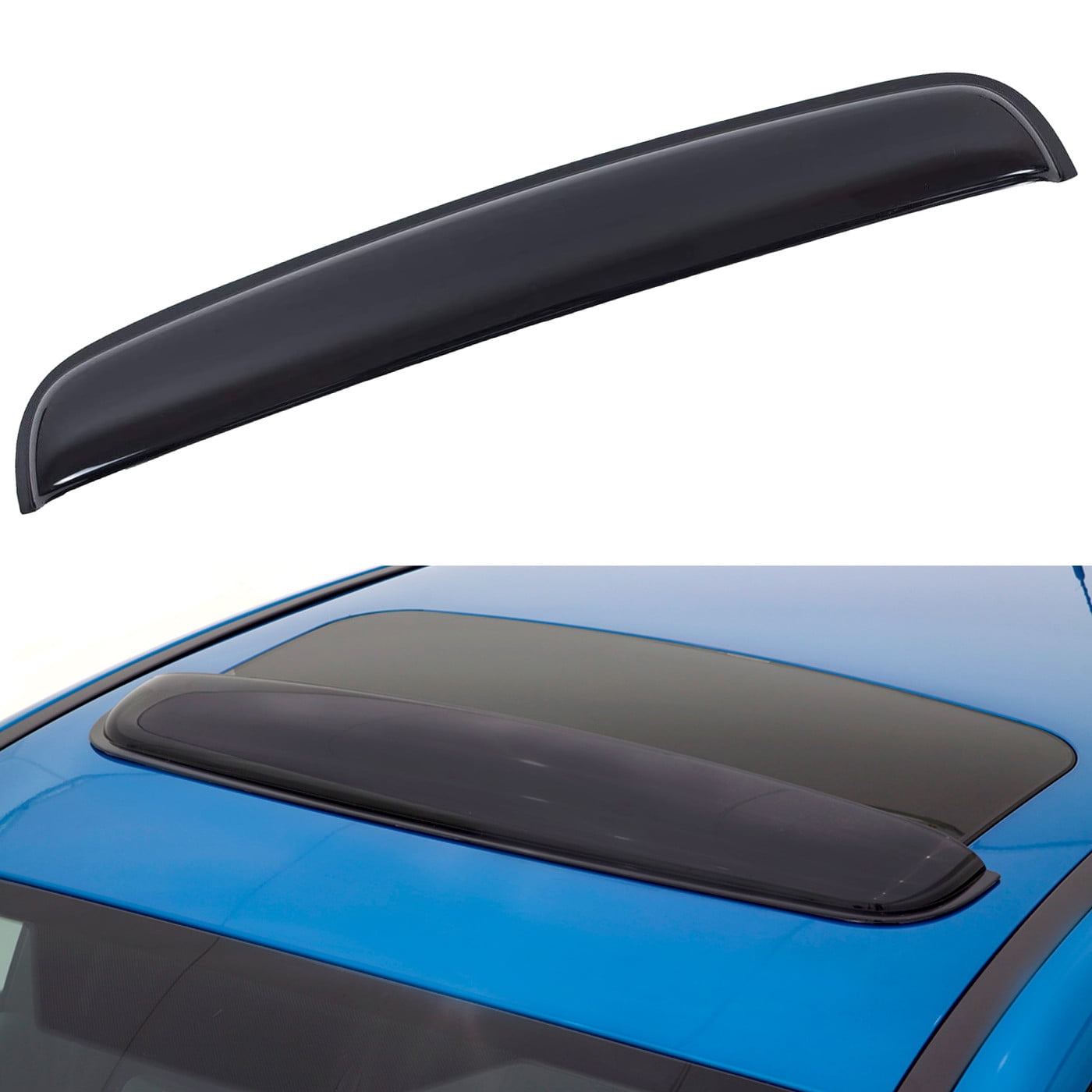 35" Wide Universal Sun Roof Visor Wind Deflector, Dark Smoke Tint TapeOn Type Moon Roof Visor