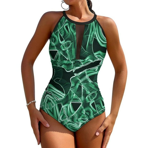 Gre Curve Print Swimsuit Sexy Swirl Lines One Piece Swimwear Push Up Bodysuit Stylish Holiday Pool Bathing Suits