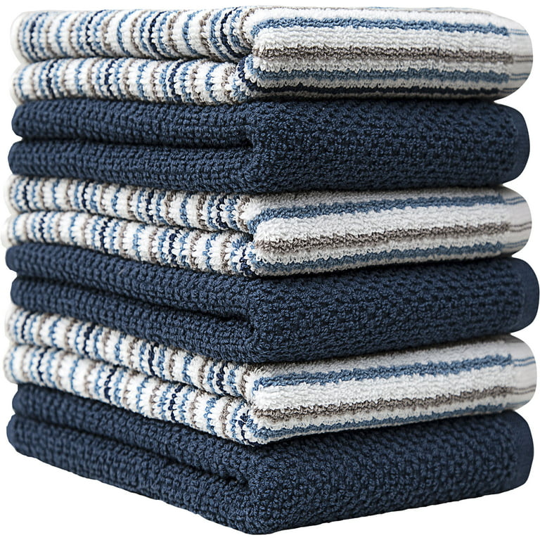 [8 Pack] Premium Dish Towels for Kitchen, with Hanging Loop - Heavy Duty Absorbent 100% Cotton 410 GSM Terry Kitchen Towels, 16x26 (Multi) 