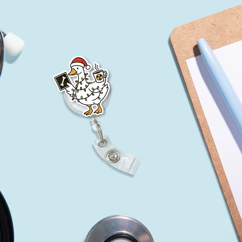 TiniDecor Christmas X-Ray Goose Badge Reel, Funny Radiology Retractable ID Holder, Holiday Nurse Gift