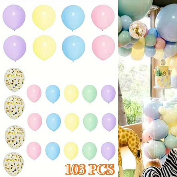 103pcs Pastel Balloons Arch Garland Kit 5" 10" 12" 18 inch Macaron Color Pastel Balloon Different Sizes and Gold Confetti Balloon Set for Easter Wedding Birthday Baby Shower Party Decorations