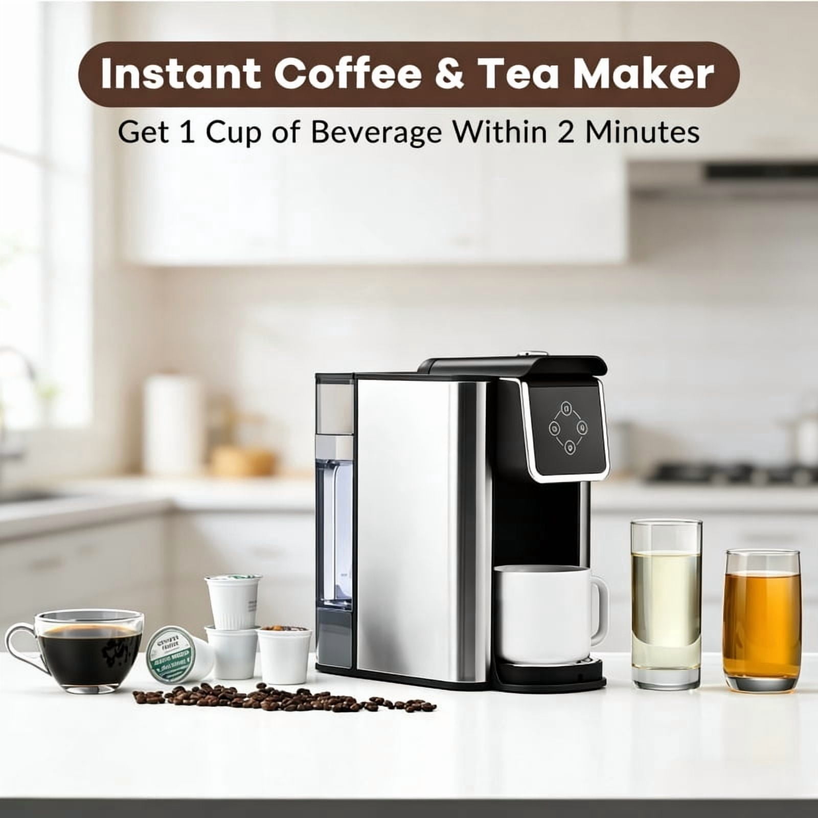 3 in 1 Single-Cup Coffee Maker:Compatible With K-Cup Capsule & Grounds, 6-10 Ounce Cup Capacity, Removable 50 oz Water Tank, Automatic Coffee Machine, Black