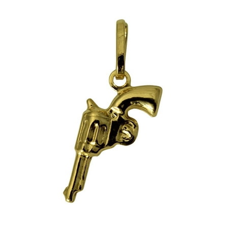 14K Real Yellow Gold 3D Puffed Hollow Small Revolver Hand Gun Charm