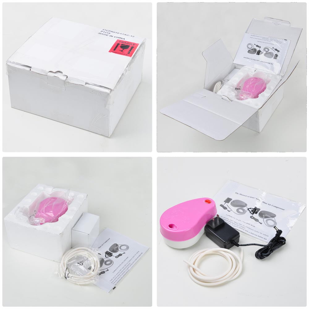 Mini Portable Air Compressor Set w/ Hose Built-in Airbrush Holder Makeup Nail Art Body Painting Tattoo Beauty Pink