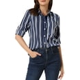 thumbnail image 1 of INSPIRE CHIC Chemises pour Femmes à Boutons, Manches Longues Retroussables, Col à Revers, m Bleu Marine, 1 of 6