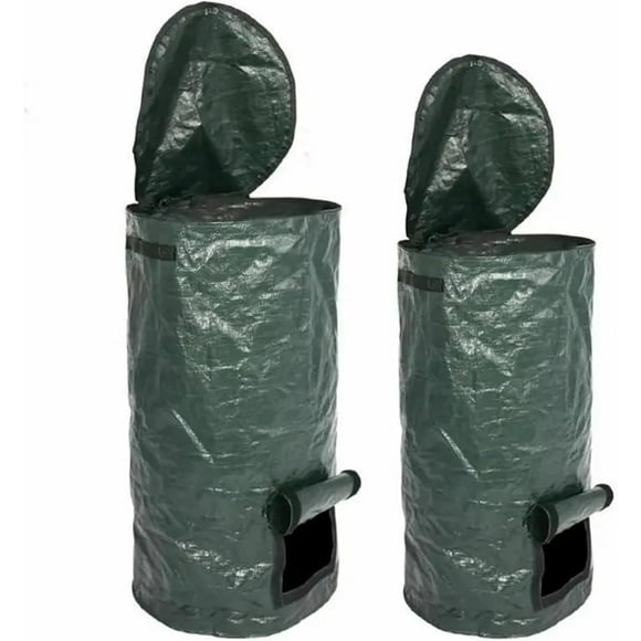Qucyy Garden garbage bag, garden leaf bag, foldable garden yard compost bag with lid, environmentally friendly organic fermentation garbage collector garbage bag composter garden garbage bag (large