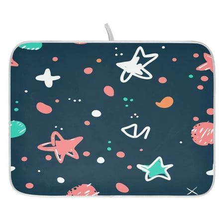 

Hand Drawn Stars Dish Drying Mat for Kitchen Quick Drying Absorbent Soft Durable 16 x 18