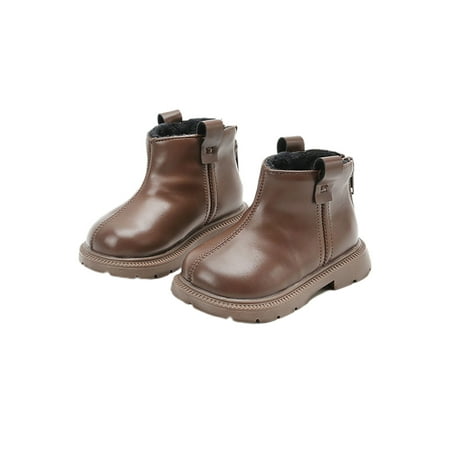 

Avamo Unisex Kids Ankle Boots Zipper Leather Boot Round Toe Short Bootie Outdoor Booties School Casual Plush Lined Brown 26