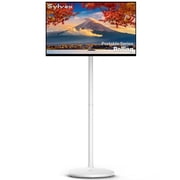 SYLVOX 32" Rolling Smart TV, 1080p Touchscreen, Android 14, 8GB+128GB, 10000mAh Battery, Voice Remote, Dual 10W Speakers, White