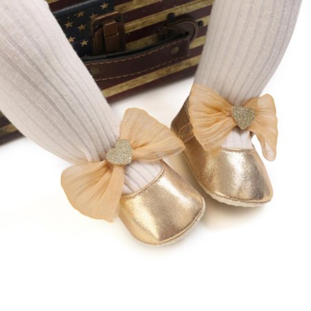 

Newborn Baby Girl PU Shoes Infant Toddler Walking Shoe Soft Sole Princess Mary Jane Flats with Bow Crib Shoes 0-6 Months