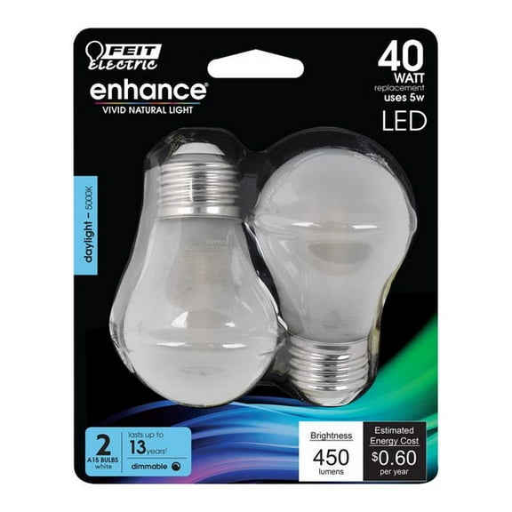 1 PC Feit Enhance A15 E26 (Medium) Filament LED Bulb Daylight 40 Watt Equivalence 2 pk