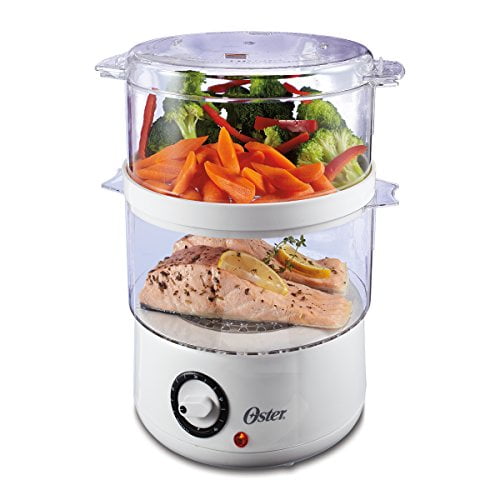 Oster Double Tiered Food Steamer, 5 Quart, White (CKSTSTMD5-W-015)