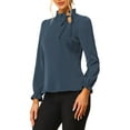 thumbnail image 4 of INSPIRE CHIC Blouse Élégante à Manches Longues pour Femmes Col à Volants Haut de Travail S Bleu Foncé, 4 of 7
