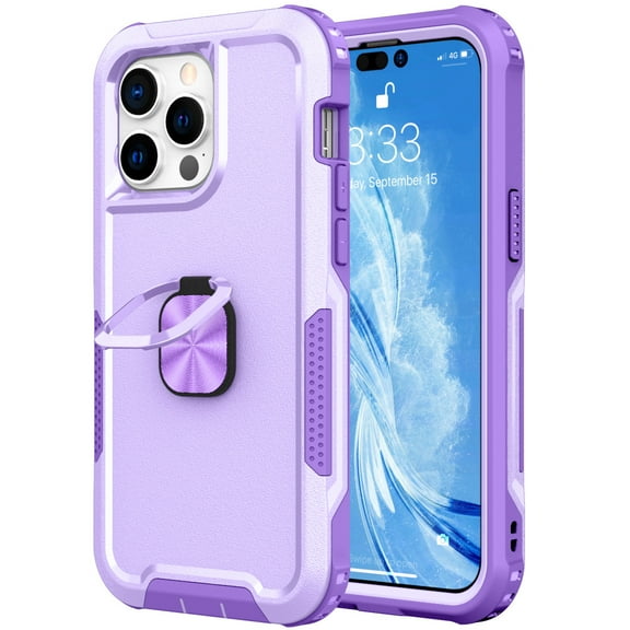 Heavy Duty Full Body iPhone 14 Case 6.1, Shockproof Kickstand with 360° Ring Holder Support Car Mount Hybrid Bumper Silicone Hard Back Cover for iPhone 14 5G 2022