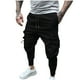 thumbnail image 1 of Pantalones largos para hombre, elásticos, de color liso, con cremallera, múltiples bolsillos, cintura elástica, cordón ajustable, de poliéster., 1 of 8