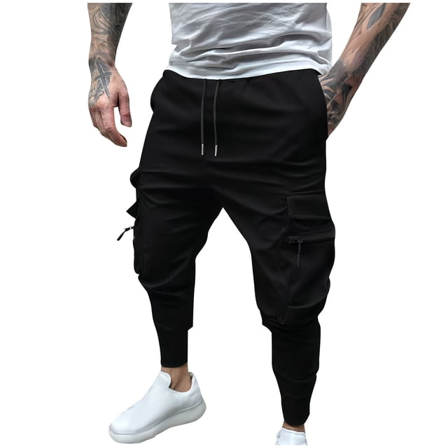 Jgppe Men's Cargo Pants with Large Zipper Pockets Lightweight Stretch Elastic Waist Drawstring Slim Hiking Pants