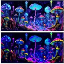 Blacklight Colorful Mushroom Black Light Aquarium Background UV Background Starry Sky Moonlight Terrarium Background with 10 EVA Double-Sided Tape, 24X12IN
