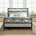 thumbnail image 7 of 4 EVER WINNER Queen Size Bed Frame, Rustic Metal Bed Frame with 51" Wood Headboard, 12.2" Under-bed Storage Space, Gray, 7 of 7