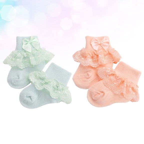 DRAFIDEEP Bowknot Socks 2 Pairs Soft Cotton for Autumn Winter, Assorted Colors, Size S, to 1 Year Old