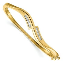 14k Yellow Gold Hinged Polished Safety clasp Diamond Cuff Stackable Bangle Bracelet Measures 7mm Wide - Bangle Bracelet